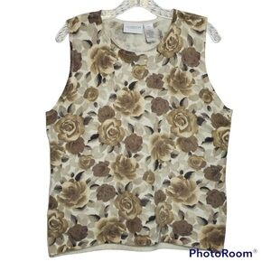Liz Claiborne Neutral Floral Wool/Angora Sweater Vest